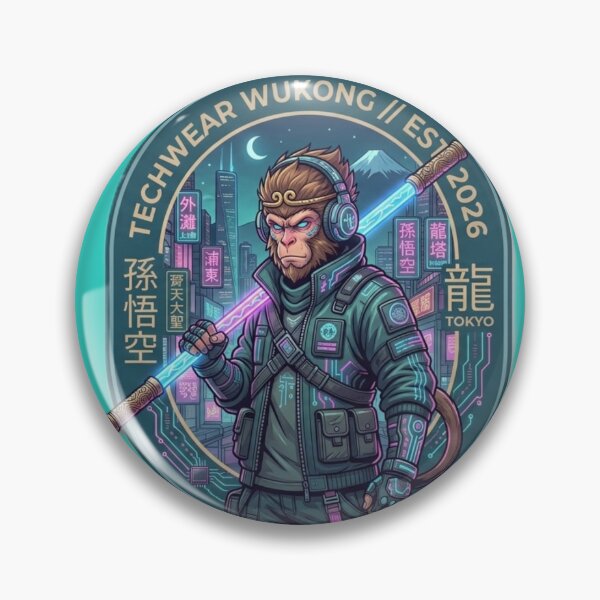Item preview, Techwear Sun Wukong – Cyberpunk Monkey King Emblem designed and sold by Surviving Monday Club.