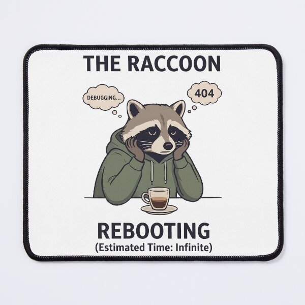 Item preview, Debugging Raccoon - 404 Error Rebooting Funny Tech Humor designed and sold by BobbyTee Merch.