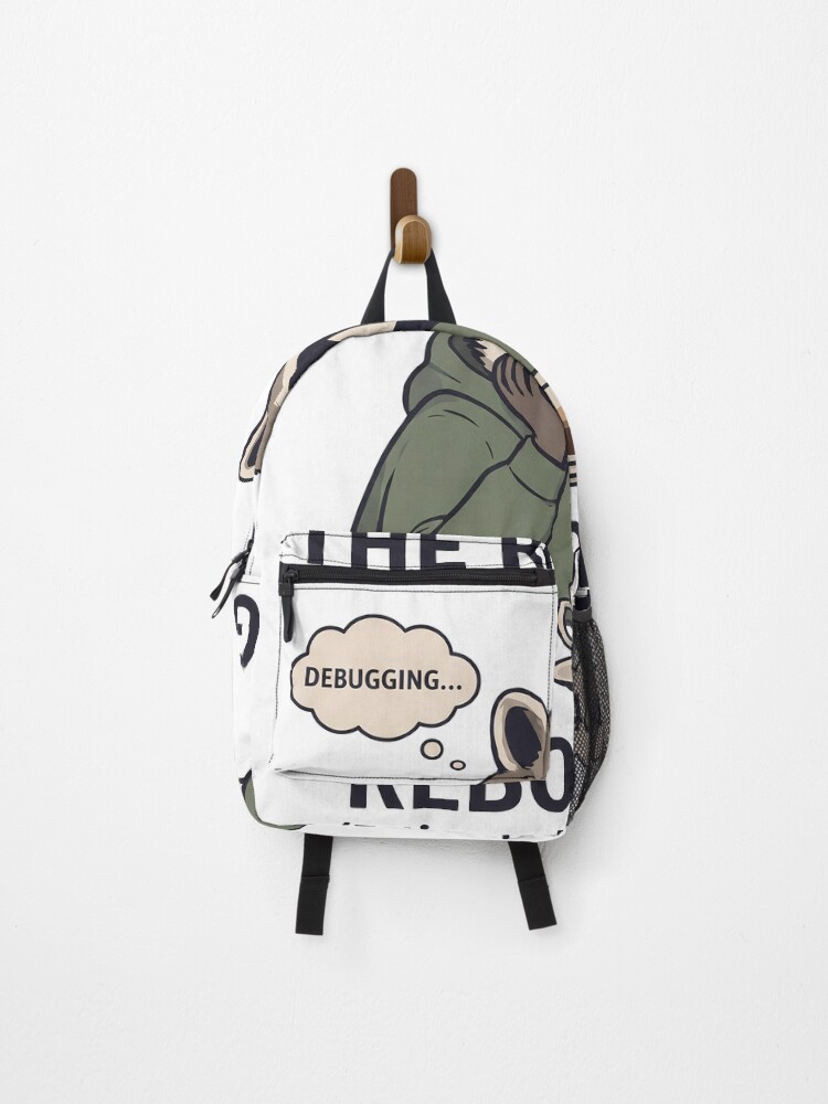 Thumbnail 1 of 3, Backpack, Debugging Raccoon - 404 Error Rebooting Funny Tech Humor designed and sold by BobbyTeeMerch.