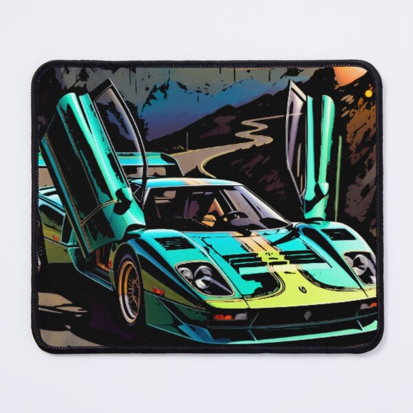 Item preview, Neon Teal Supercar Butterfly Doors Mountain Sunset Art designed and sold by Nexus Space.