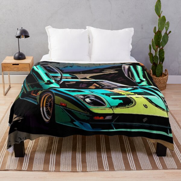 Item preview, Neon Teal Supercar Butterfly Doors Mountain Sunset Art designed and sold by Nexus Space.
