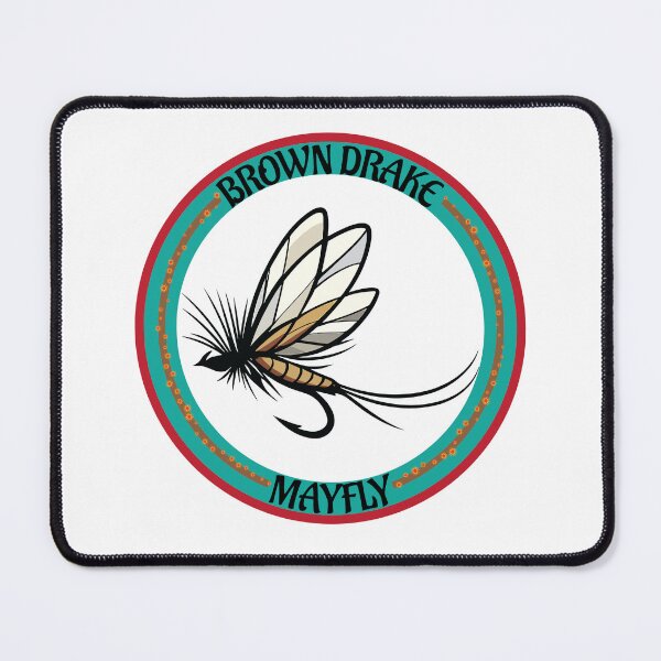 Item preview, Fly fishing illustration, logo style, text "Brown Drake, Mayfly". dry fly. designed and sold by Art-Horizon.