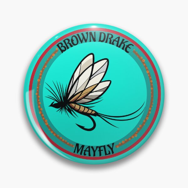 Item preview, Fly fishing illustration, logo style, text "Brown Drake, Mayfly". dry fly. designed and sold by Art-Horizon.