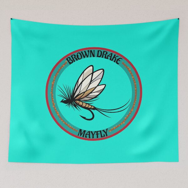 Item preview, Fly fishing illustration, logo style, text "Brown Drake, Mayfly". dry fly. designed and sold by Art-Horizon.