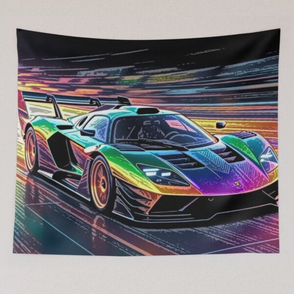 Item preview, Neon Rainbow Supercar Motion Blur Racing Art designed and sold by Nexus Space.