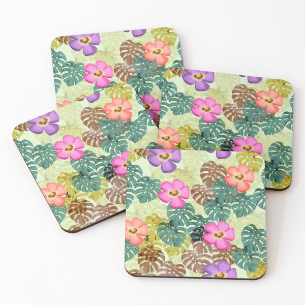 Item preview, Tropical floral pattern green background  designed and sold by tornasolhaze.