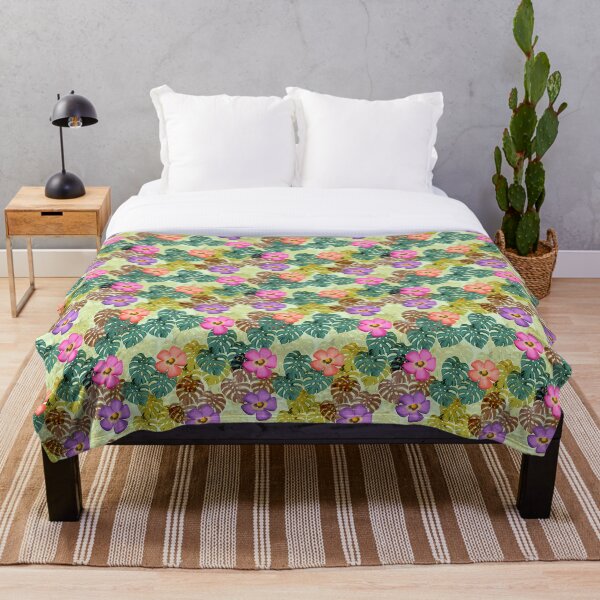 Item preview, Tropical floral pattern green background  designed and sold by tornasolhaze.