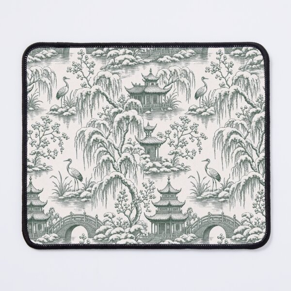 Item preview, Chinoiserie Christmas Pagoda Garden Seamless Pattern | Winter Toile Forest Green designed and sold by StickyGuys.