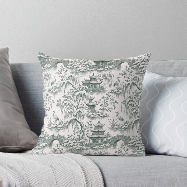 Item preview, Chinoiserie Christmas Pagoda Garden Seamless Pattern | Winter Toile Forest Green designed and sold by StickyGuys.