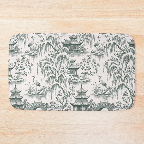 Item preview, Chinoiserie Christmas Pagoda Garden Seamless Pattern | Winter Toile Forest Green designed and sold by StickyGuys.