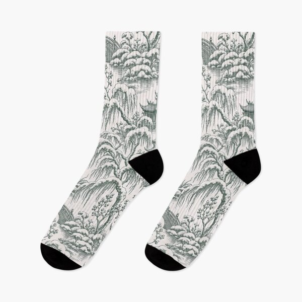 Item preview, Chinoiserie Christmas Pagoda Garden Seamless Pattern | Winter Toile Forest Green designed and sold by StickyGuys.