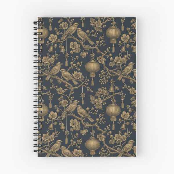 Item preview, Chinoiserie Christmas Songbirds Seamless Pattern | Gold on Charcoal Holiday Toile designed and sold by StickyGuys.