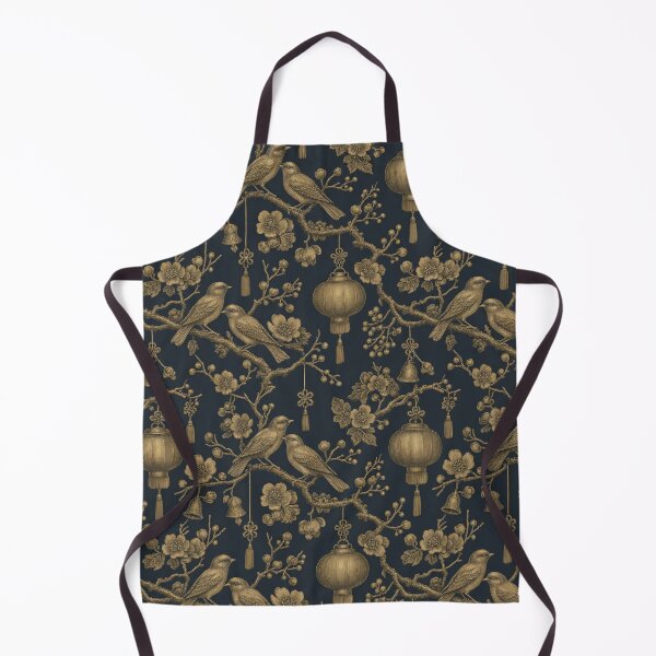 Item preview, Chinoiserie Christmas Songbirds Seamless Pattern | Gold on Charcoal Holiday Toile designed and sold by StickyGuys.
