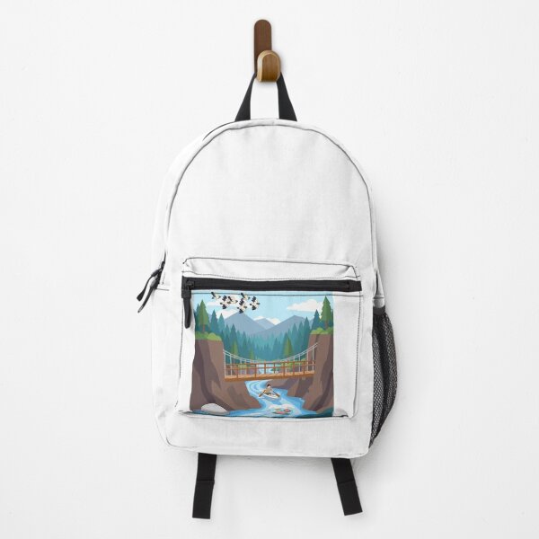 Item preview, Peaceful Mountain River Adventure with Wooden Bridge Illustration designed and sold by Emanartstudio14.