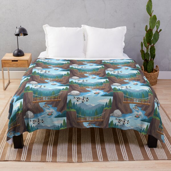 Item preview, Peaceful Mountain River Adventure with Wooden Bridge Illustration designed and sold by Emanartstudio14.