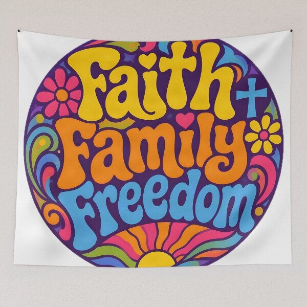 Item preview, Faith Family Freedom – Retro Psychedelic Design designed and sold by ZombieZooCuties.