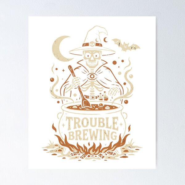 Item preview, Vintage Spooky Skeleton Witch Brewing Magic Potion designed and sold by TMS-Studio.