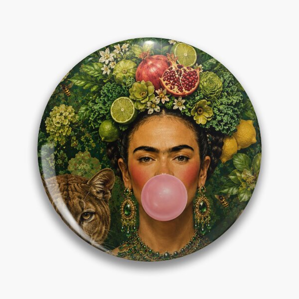 Aperçu de l'œuvre Frida Kahlo Jungle Bubble Gum puma & Monkey Art botanique créée et vendue par Muycote.