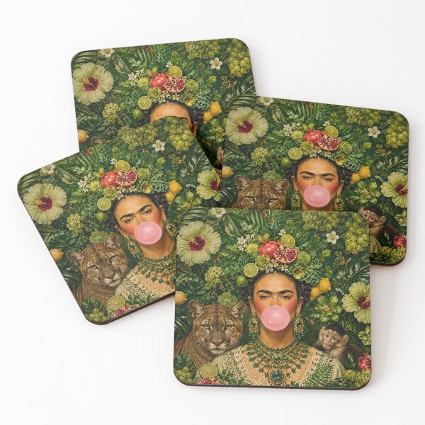 Item preview, Frida Kahlo Jungle Bubble Gum puma & Monkey Botanical art designed and sold by Muycote.