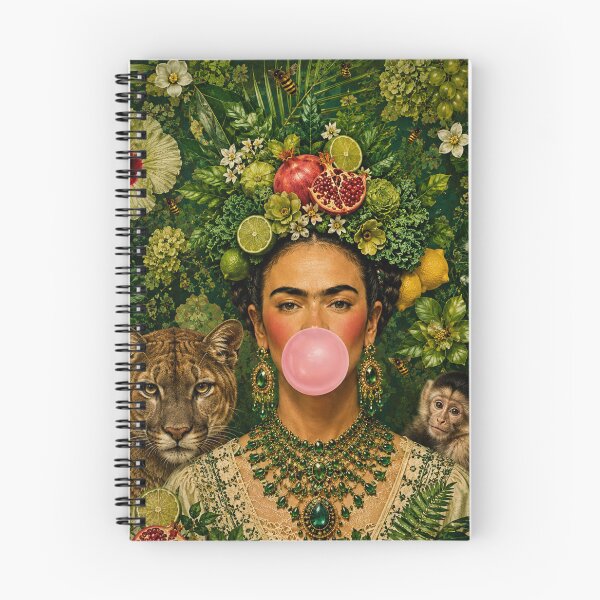 Item preview, Frida Kahlo Jungle Bubble Gum puma & Monkey Botanical art designed and sold by Muycote.
