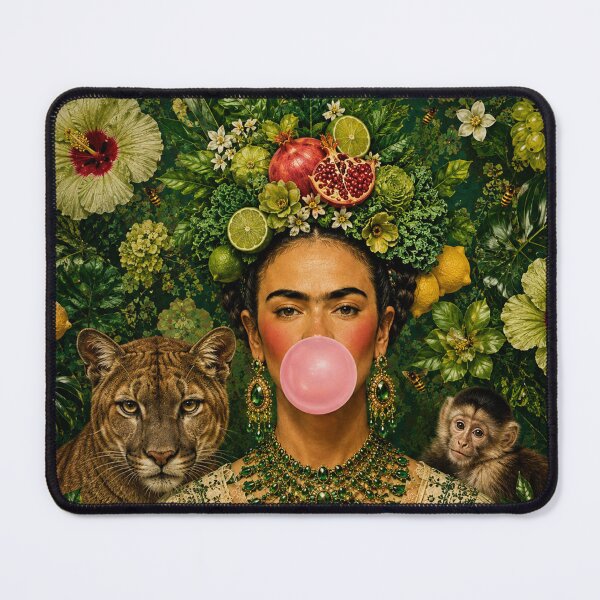 Item preview, Frida Kahlo Jungle Bubble Gum puma & Monkey Botanical art designed and sold by Muycote.