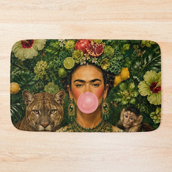 Item preview, Frida Kahlo Jungle Bubble Gum puma & Monkey Botanical art designed and sold by Muycote.
