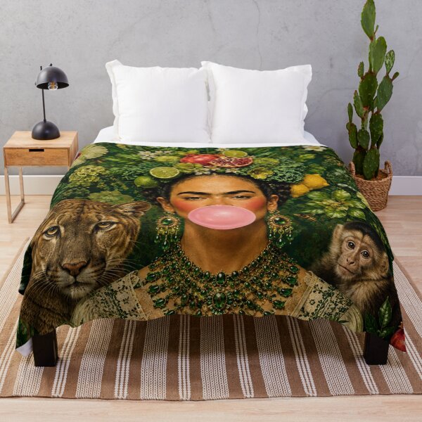 Item preview, Frida Kahlo Jungle Bubble Gum puma & Monkey Botanical art designed and sold by Muycote.