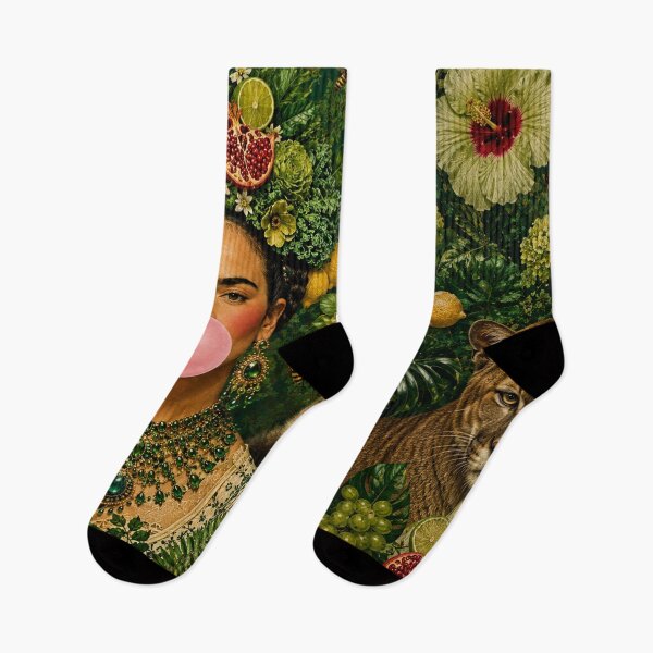 Item preview, Frida Kahlo Jungle Bubble Gum puma & Monkey Botanical art designed and sold by Muycote.