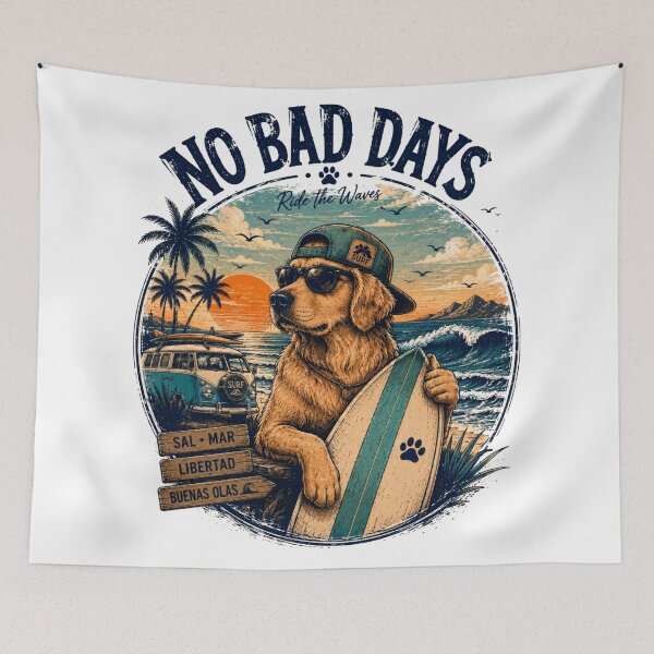 Item preview, Vintage Surfer Golden Retriever – No Bad Days | Retro T-Shirt for Surf, Beach, and Dog Lovers designed and sold by victorstudioart.