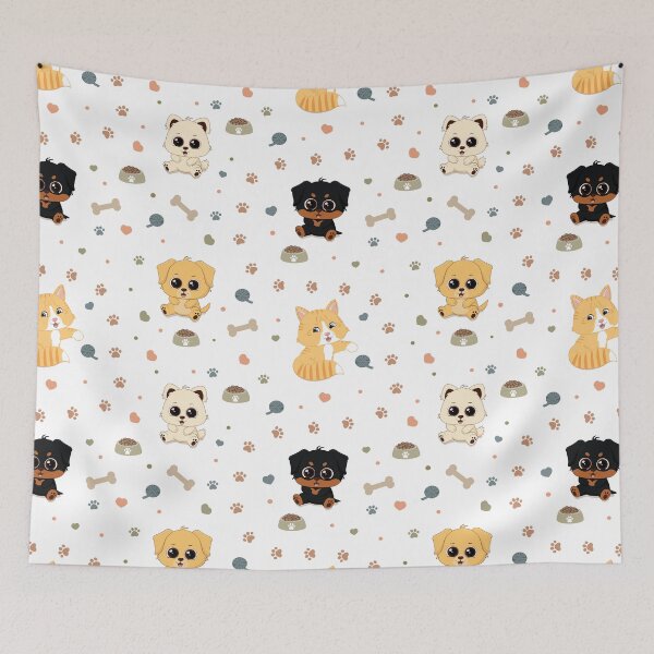 Item preview, Cute Dog & Cat Seamless Pattern designed and sold by MascarenoM.