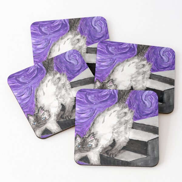 Item preview, Burmese cat on the stairs purple fun designed and sold by InitiallyNO.