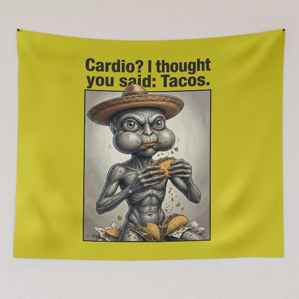 Item preview, "Cardio? I thought you said: Tacos." – Funny Alien Fitness T-Shirt designed and sold by NexxaStoree.