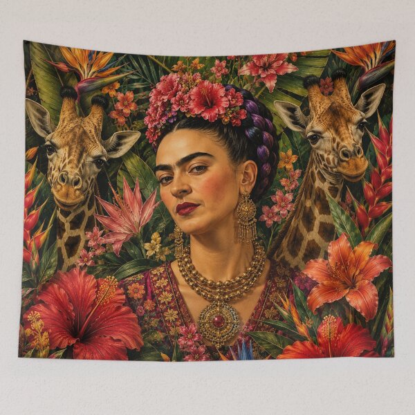 Item preview, Frida Kahlo Safari Garden Giraffes Tropical Flowers & Botanical Portrair designed and sold by Muycote.