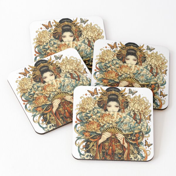 Item preview, The Chrysanthemum Fan | Elegant Japanese Geisha Floral Illustration designed and sold by Substance_life.