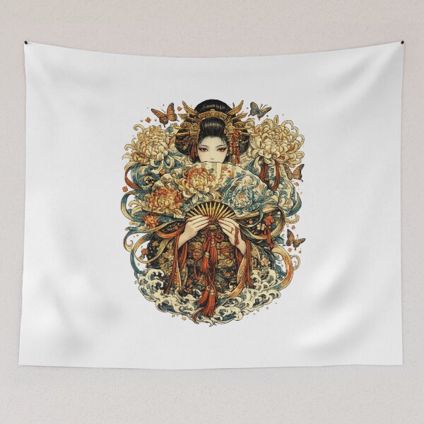 Item preview, The Chrysanthemum Fan | Elegant Japanese Geisha Floral Illustration designed and sold by Substance_life.