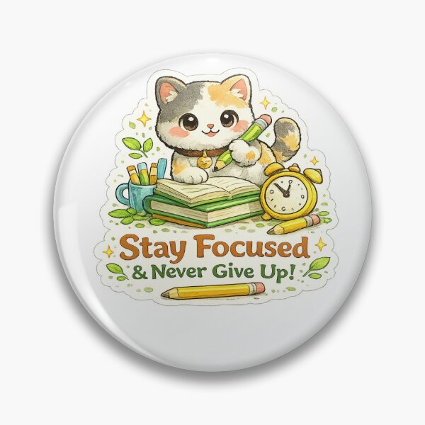 Item preview, Stay Focused & Never Give Up Sticker | Cute Study Cat Sticker | Student Motivation | Kawaii Laptop Decal | Back to School Gift designed and sold by Ishratparween11.