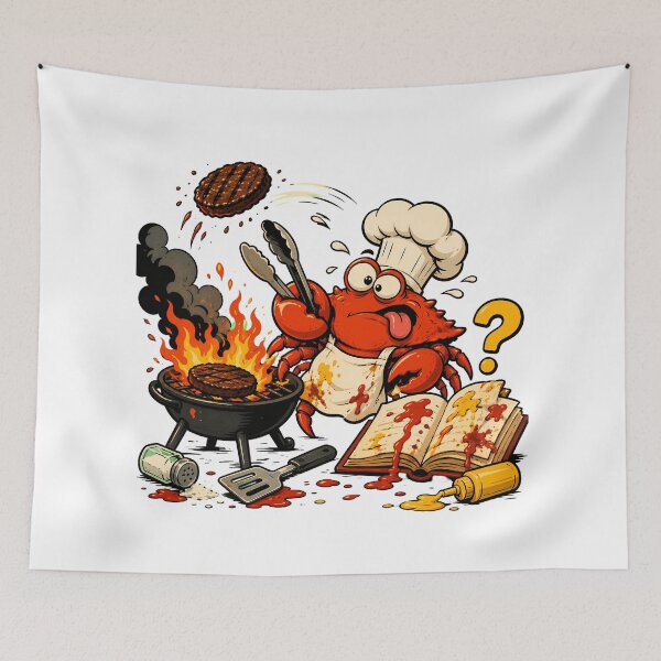 Item preview, Chaotic Crab Chef BBQ Comical Cookout Scene designed and sold by chattsuede.