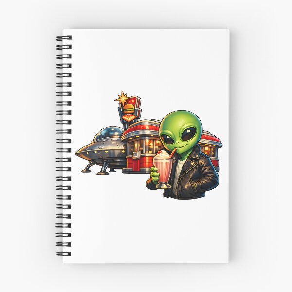 Item preview, Retro Sci-Fi Alien Enjoying a Milkshake at a 1950s Diner designed and sold by builtforyou.