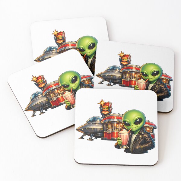 Item preview, Retro Sci-Fi Alien Enjoying a Milkshake at a 1950s Diner designed and sold by builtforyou.