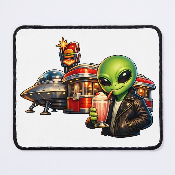 Item preview, Retro Sci-Fi Alien Enjoying a Milkshake at a 1950s Diner designed and sold by builtforyou.