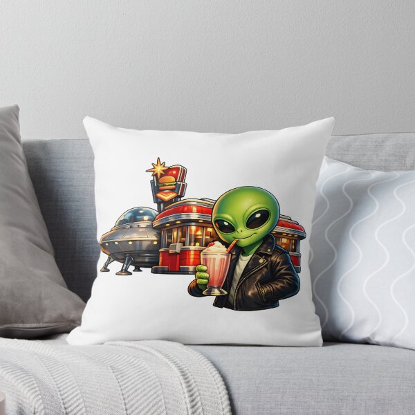 Item preview, Retro Sci-Fi Alien Enjoying a Milkshake at a 1950s Diner designed and sold by builtforyou.