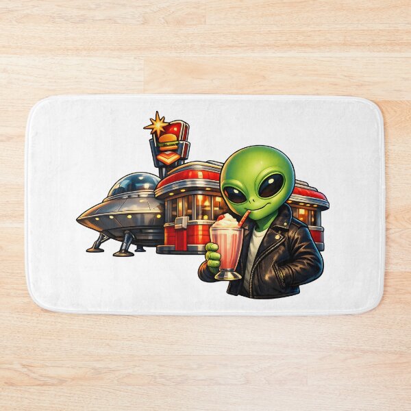 Item preview, Retro Sci-Fi Alien Enjoying a Milkshake at a 1950s Diner designed and sold by builtforyou.