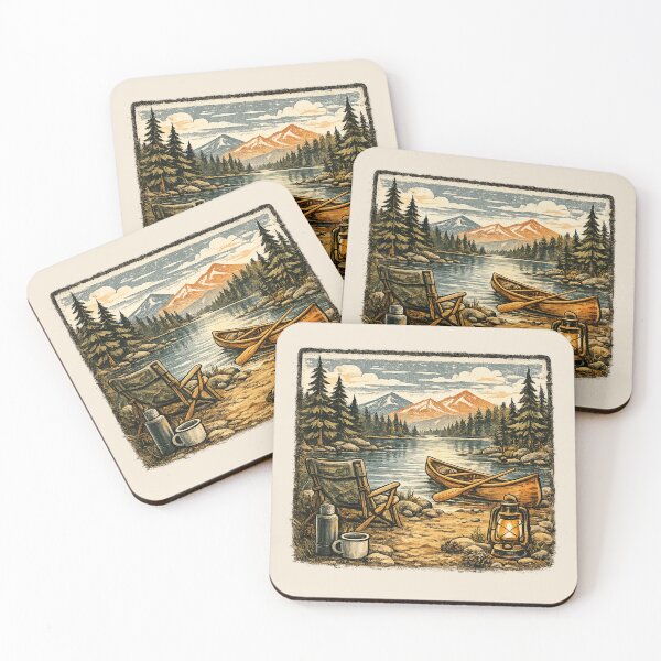 Item preview, Vintage Lakeside Camping Canoe Adventure designed and sold by Myra365Art.
