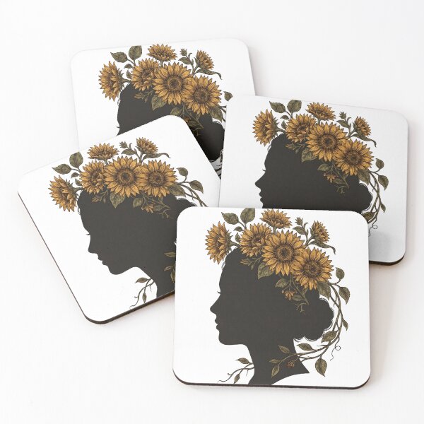Item preview, Sunflower Crown Woman Silhouette Vintage Botanical Art designed and sold by laughingshirts.