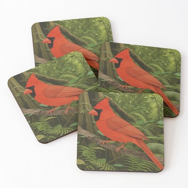 Item preview,  Red Cardinal Bird Perched on a Branch in the Forest Illustration designed and sold by BlueBerry45.