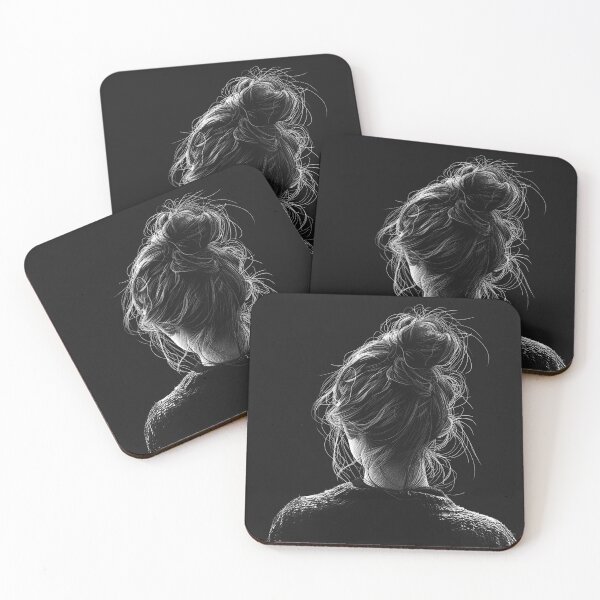 Item preview, Messy Bun Woman Back View Monochrome Hair Portrait designed and sold by inkoutninja.