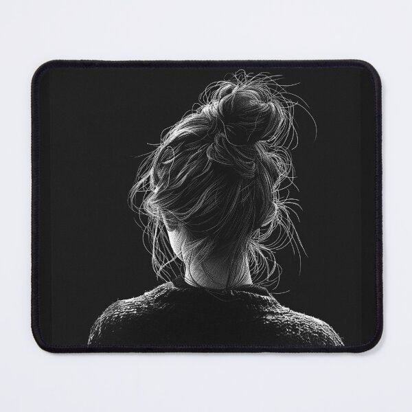 Item preview, Messy Bun Woman Back View Monochrome Hair Portrait designed and sold by inkoutninja.