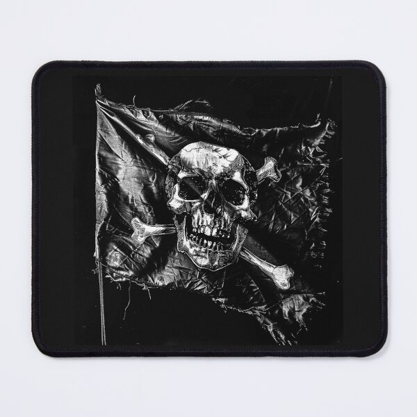 Item preview, Tattered Pirate Skull and Crossbones Flag Monochrome Nautical Horror Art designed and sold by inkoutninja.