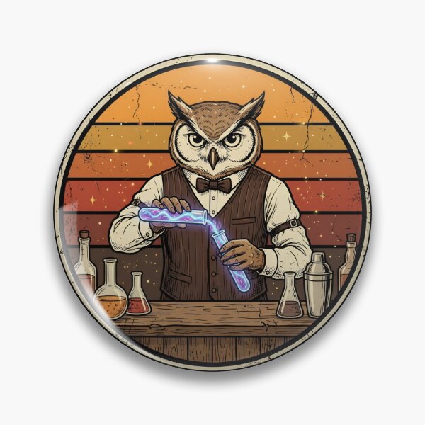 Item preview, Retro Speakeasy Bartender Owl Vintage Badge designed and sold by DuckOddity.