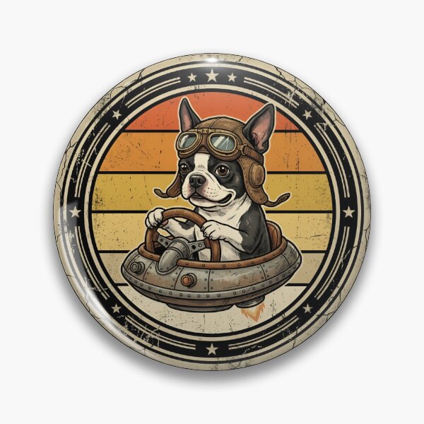 Item preview, Retro Hover Car Driver Boston Terrier Vintage Badge designed and sold by DuckOddity.